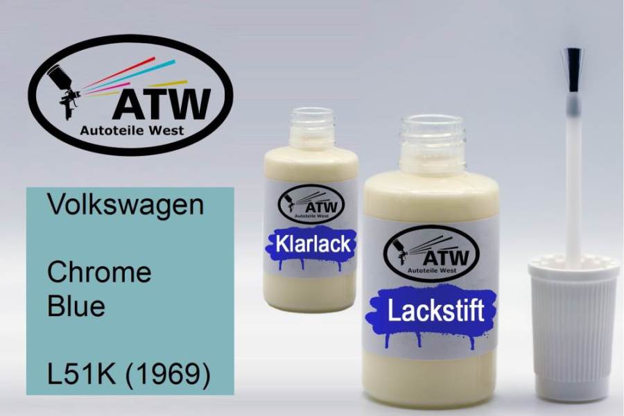 Volkswagen, Chrome Blue, L51K (1969): 20ml Lackstift + 20ml Klarlack - Set, von ATW Autoteile West.